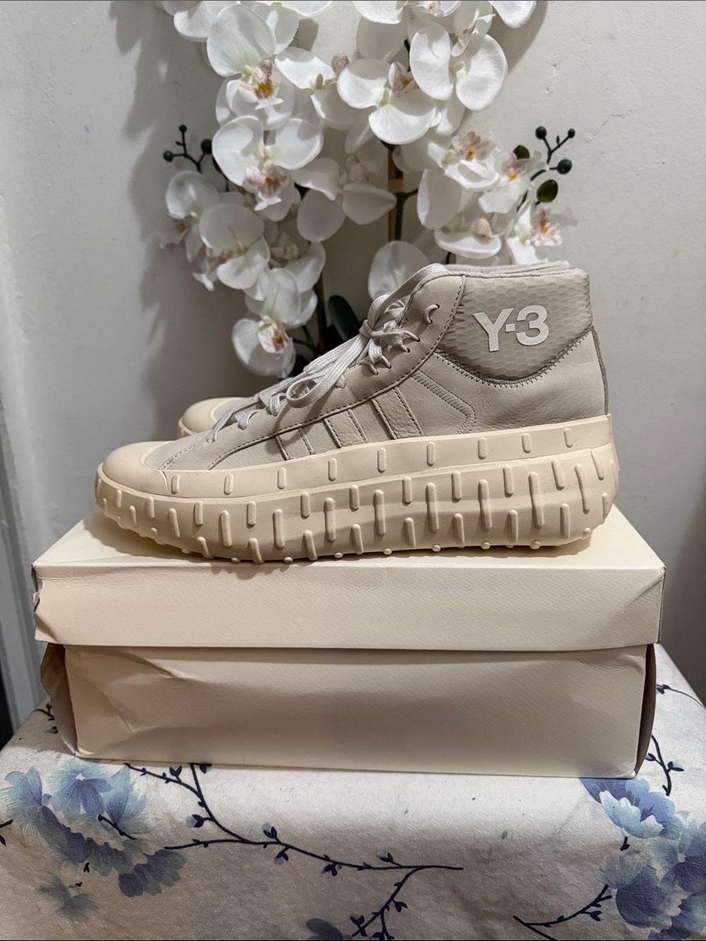 Y-3 High-Top Sneaker in Cream Beige